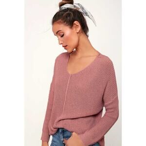 Lulu's Eloise Dusty Pink V Neck Loose Knit Sweater Small